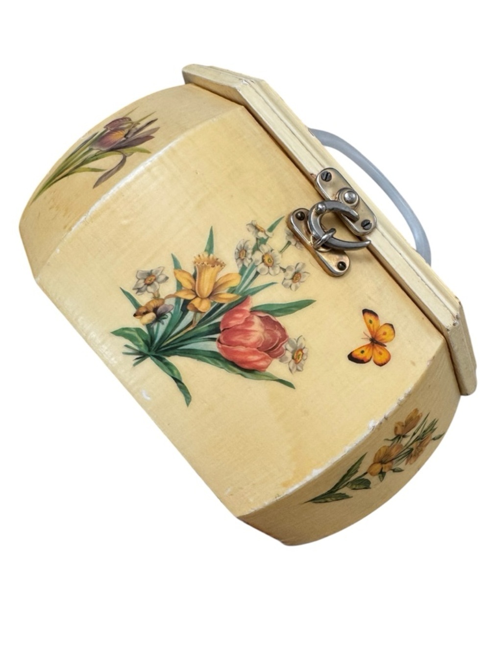 Vintage CottageCore Floral Decoupage Box- Purse with Lucite Handle